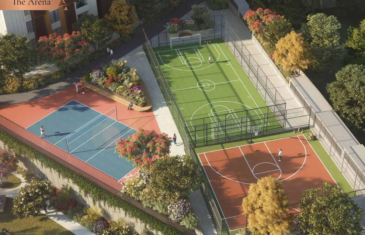 The arena, outdoor courts within the grounds