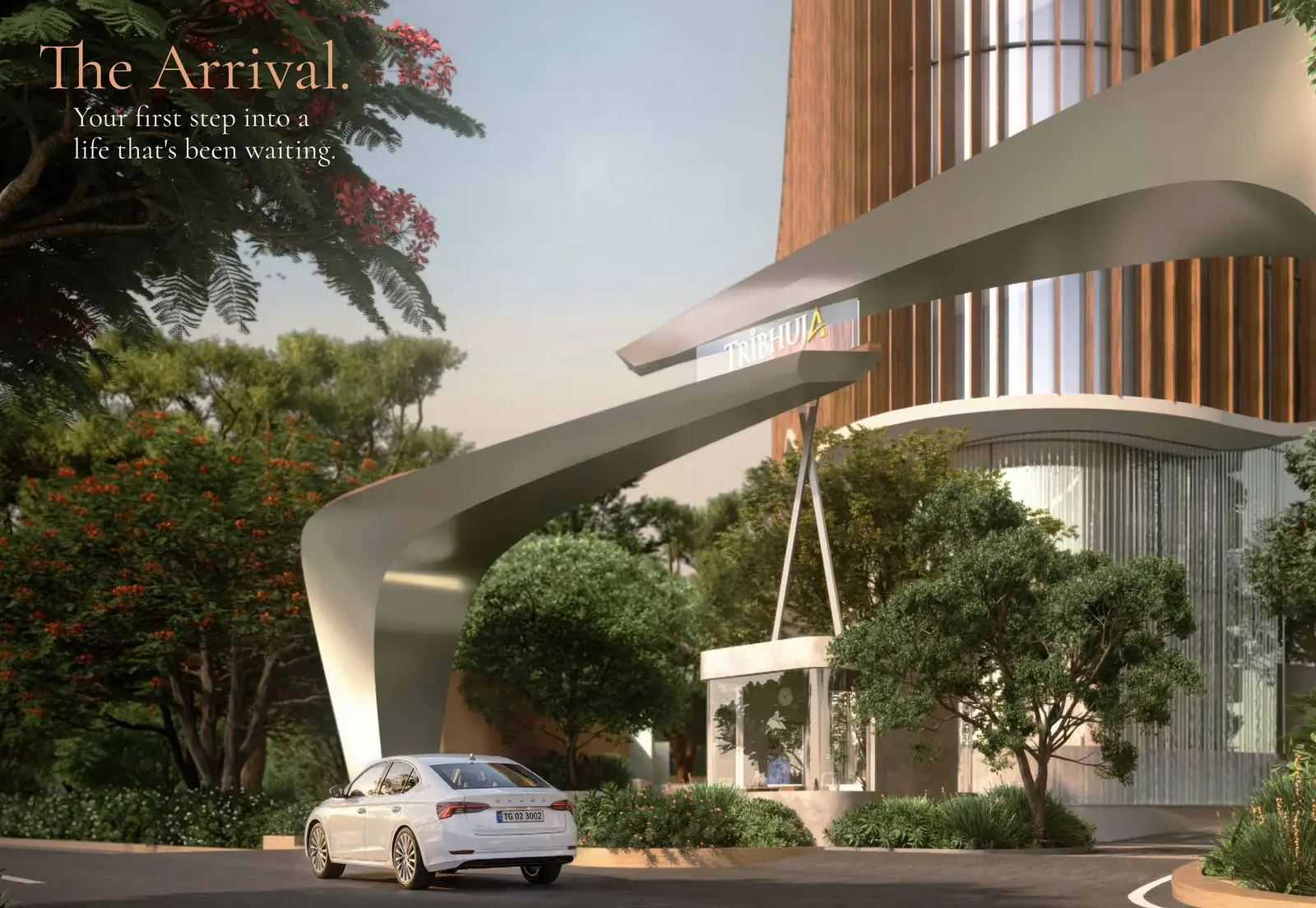 The arrival canopy and entrance drive at Tribhuja