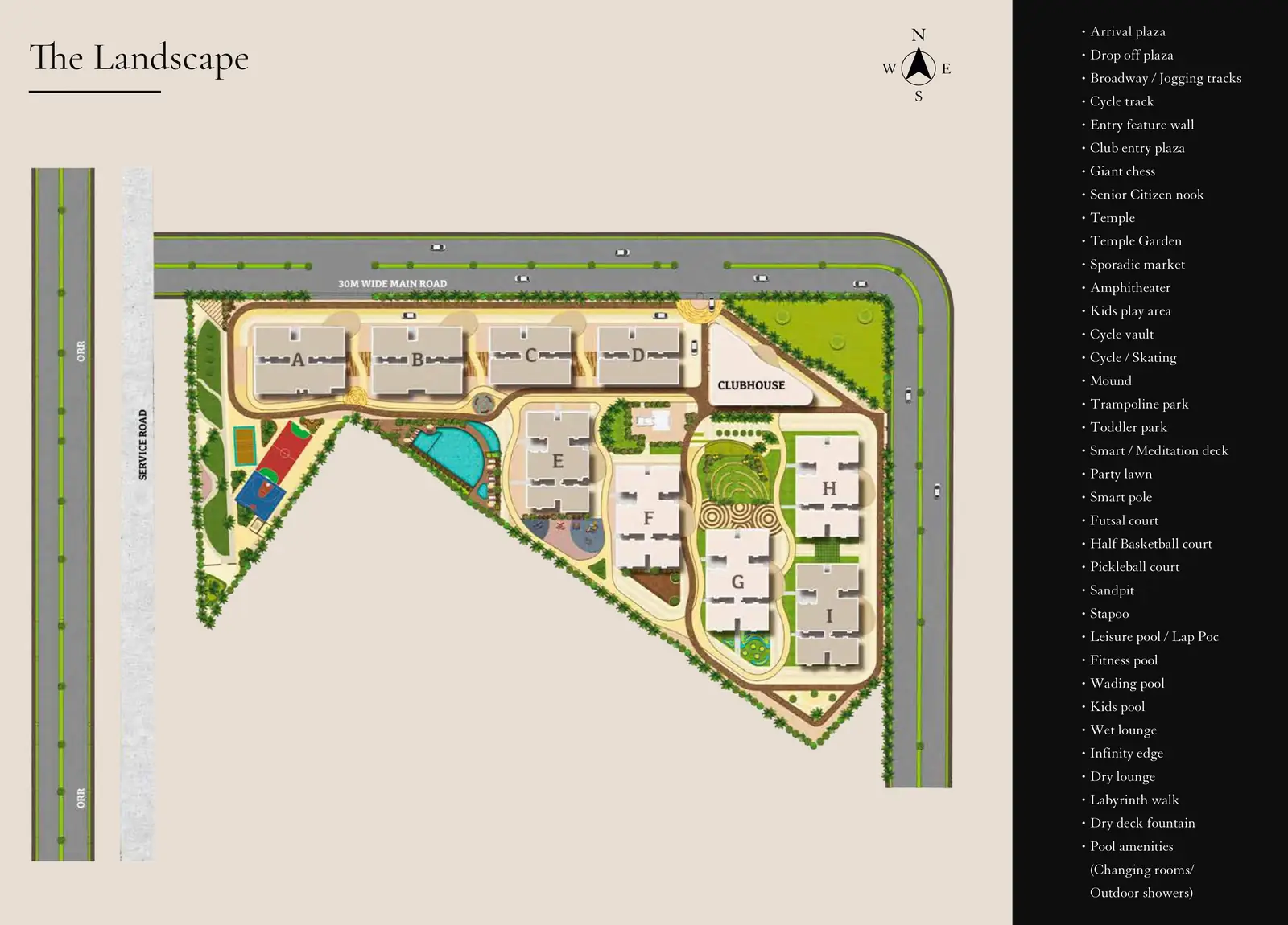 Landscape master plan showing the nine towers, club and gardens