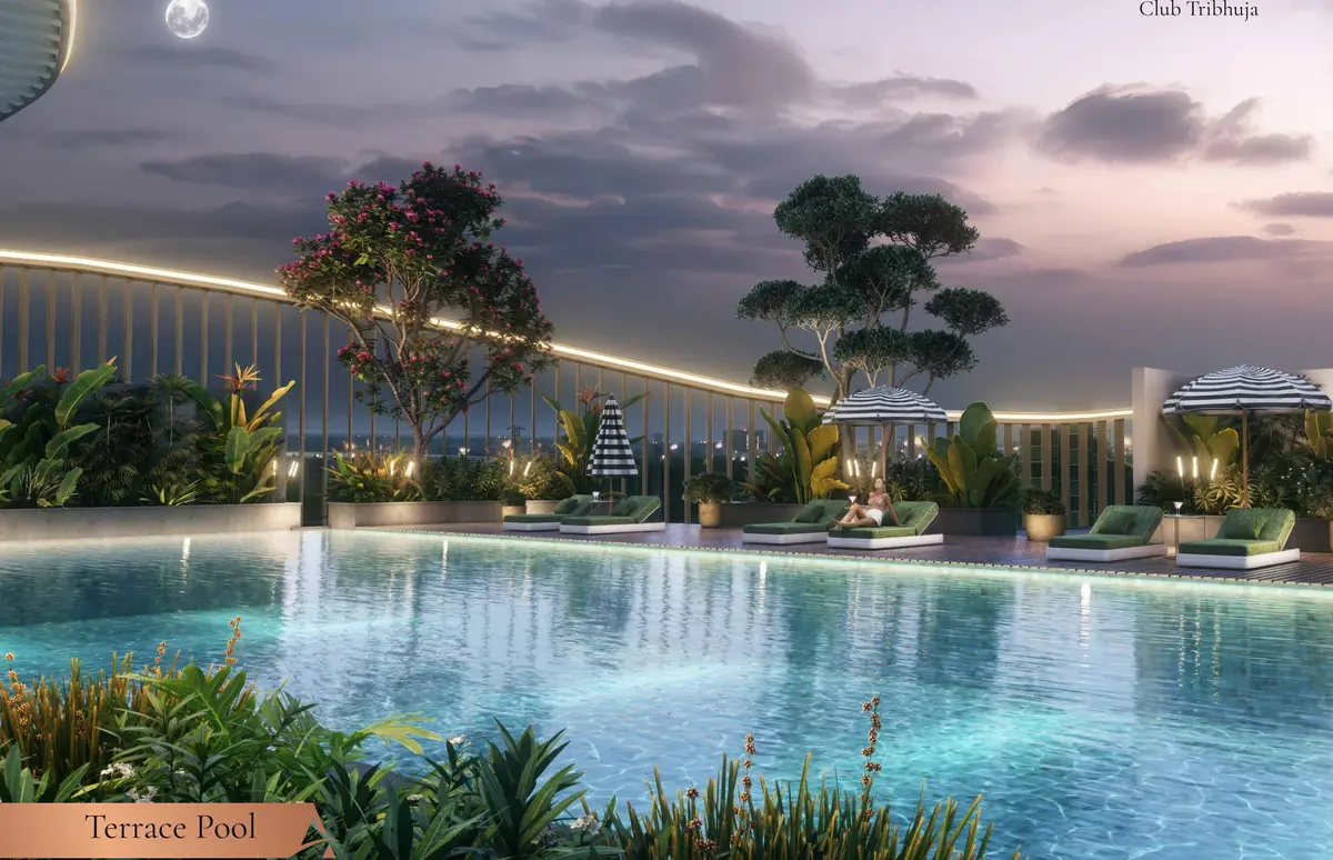 Terrace pool at dusk